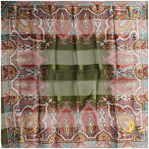 Yves Saint Laurent Large Scarf Khaki x Burgundy YVES SAINT LAURENT Women's